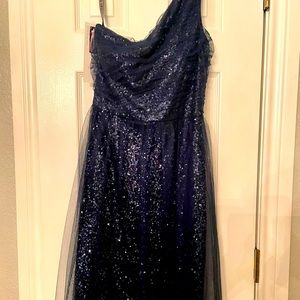 NWT Alfred Angelo blue sequin one shoulder